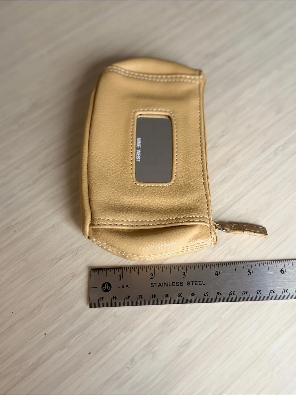 Nine West Pebbled Cream Zip Cosmetic Pouch with Front Slip Pocket